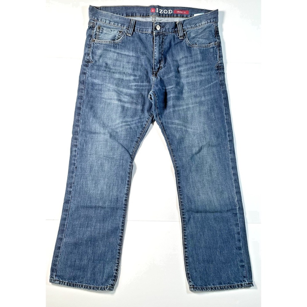 Izod Straigh Fit Vintage Style Mens 38 X 30 Blue Denim Cotton Jeans (38X29)